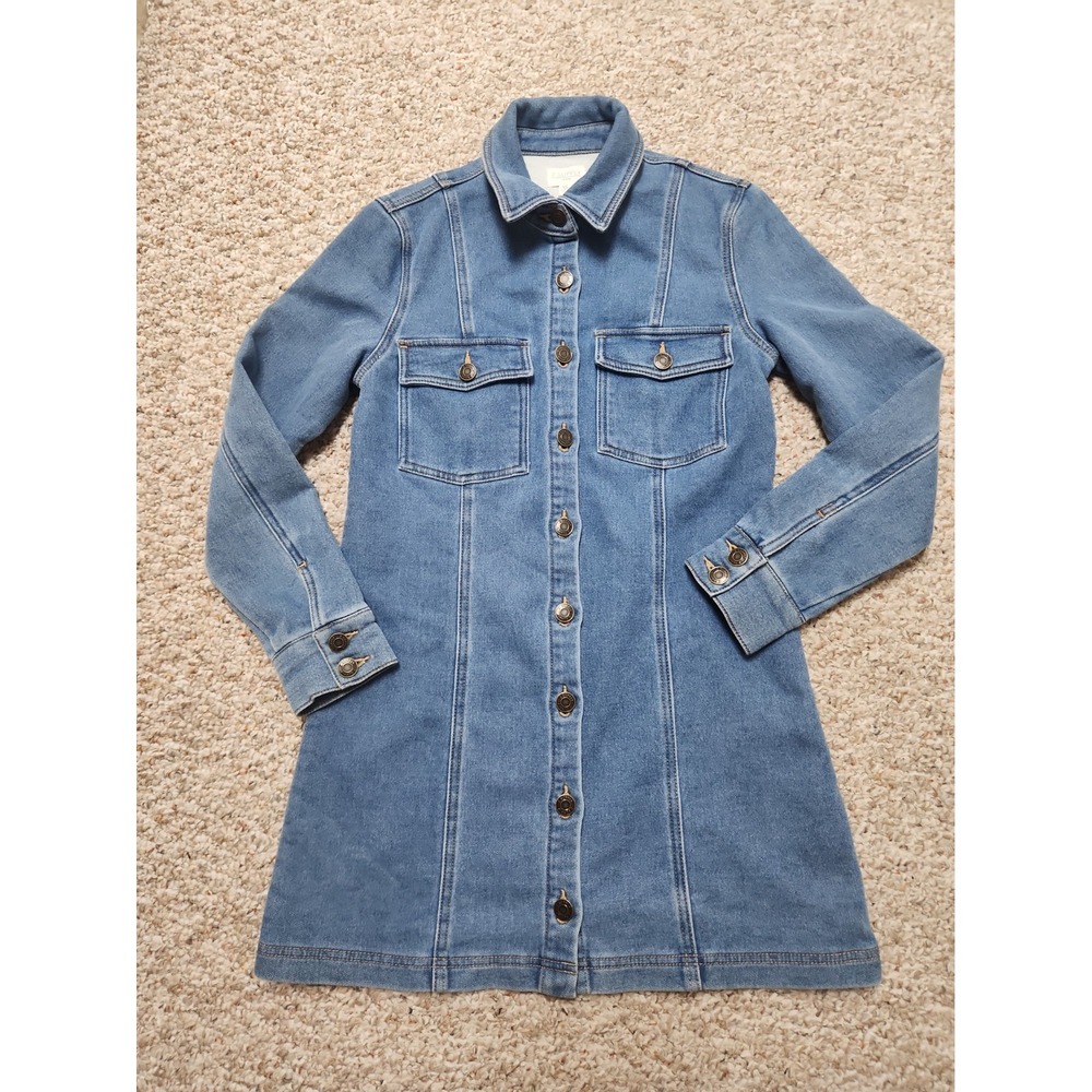 Z Supply Candice Knit Denim Dress Vintage Indigo Blue Mini Shirt Dress XS NWT - Picture 2 of 16